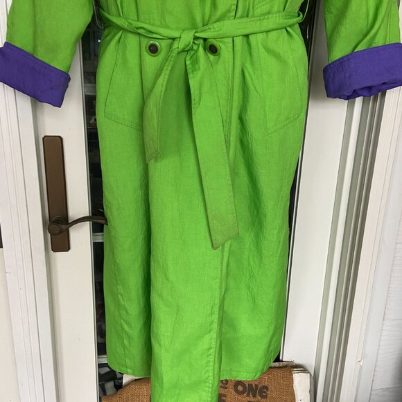 Vintage Green and purple Gallery trench coat with sash. Size 12.Good condition. - Picture 3 of 11